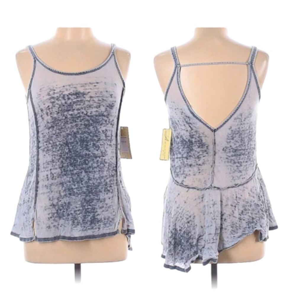 Vintage Havana Blue Gray Acid Wash High Low Open Back Tank Top Size Large NWT